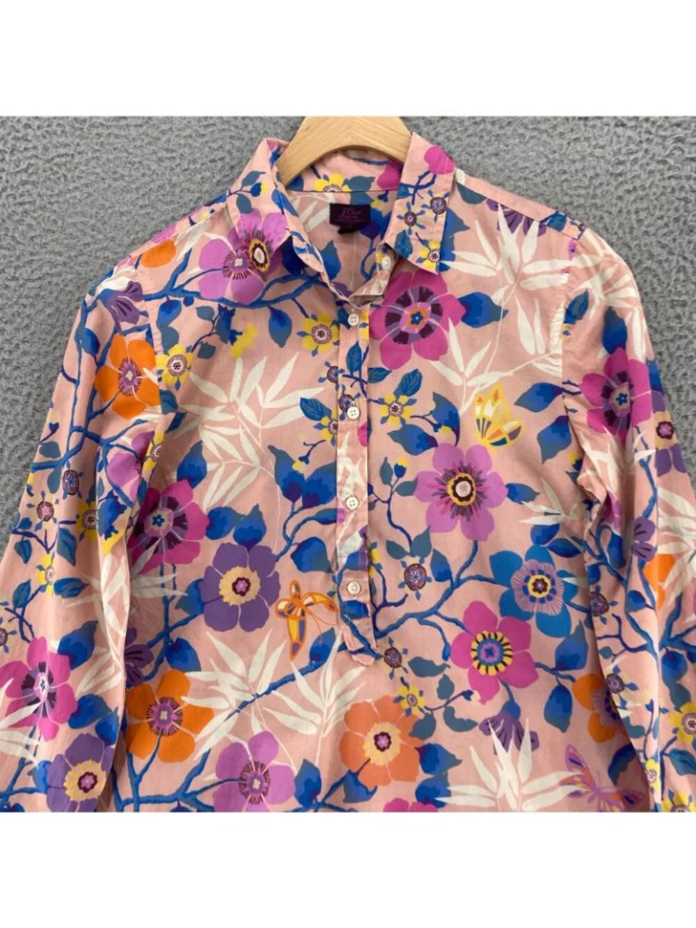 J Crew Liberty London Top Womens 4 Pavilion Pink Floral Popover Classic Cotton